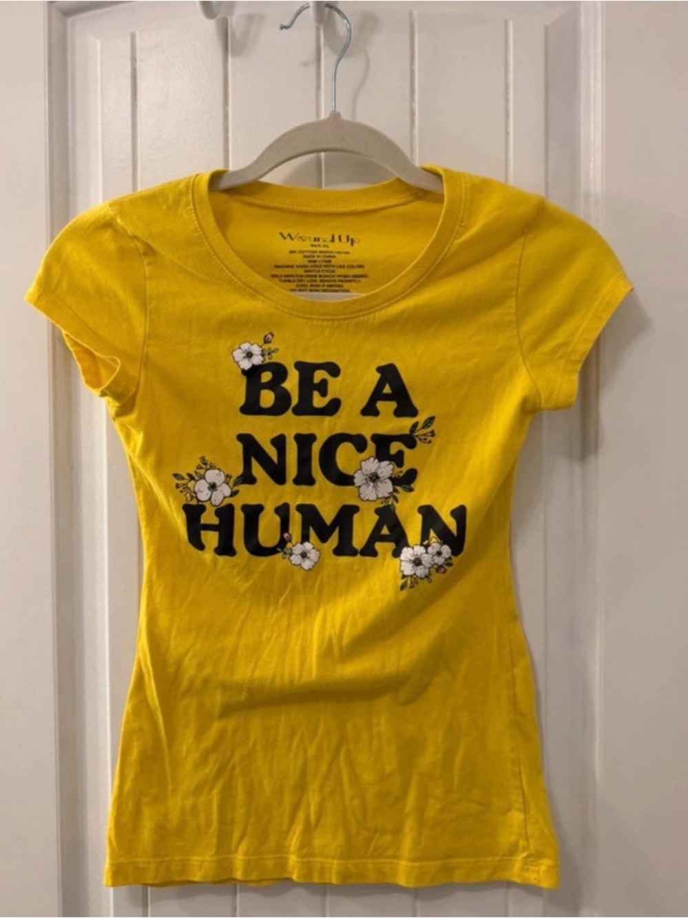 Wound Up Yellow 'Be A Nice Human' Short Sleeve Graphic Tee